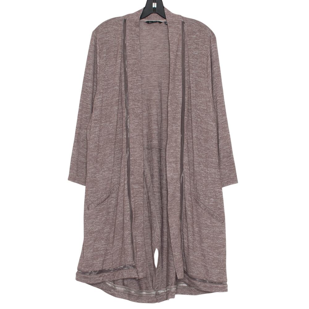 Halston Cardigan Open Front Longline Duster Purple L Minimalist Lagenlook Travel
